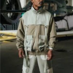 Forever 21 Men's Full Zip Windbreaker Sweater Olive Small Y2K Pocket Lightweight